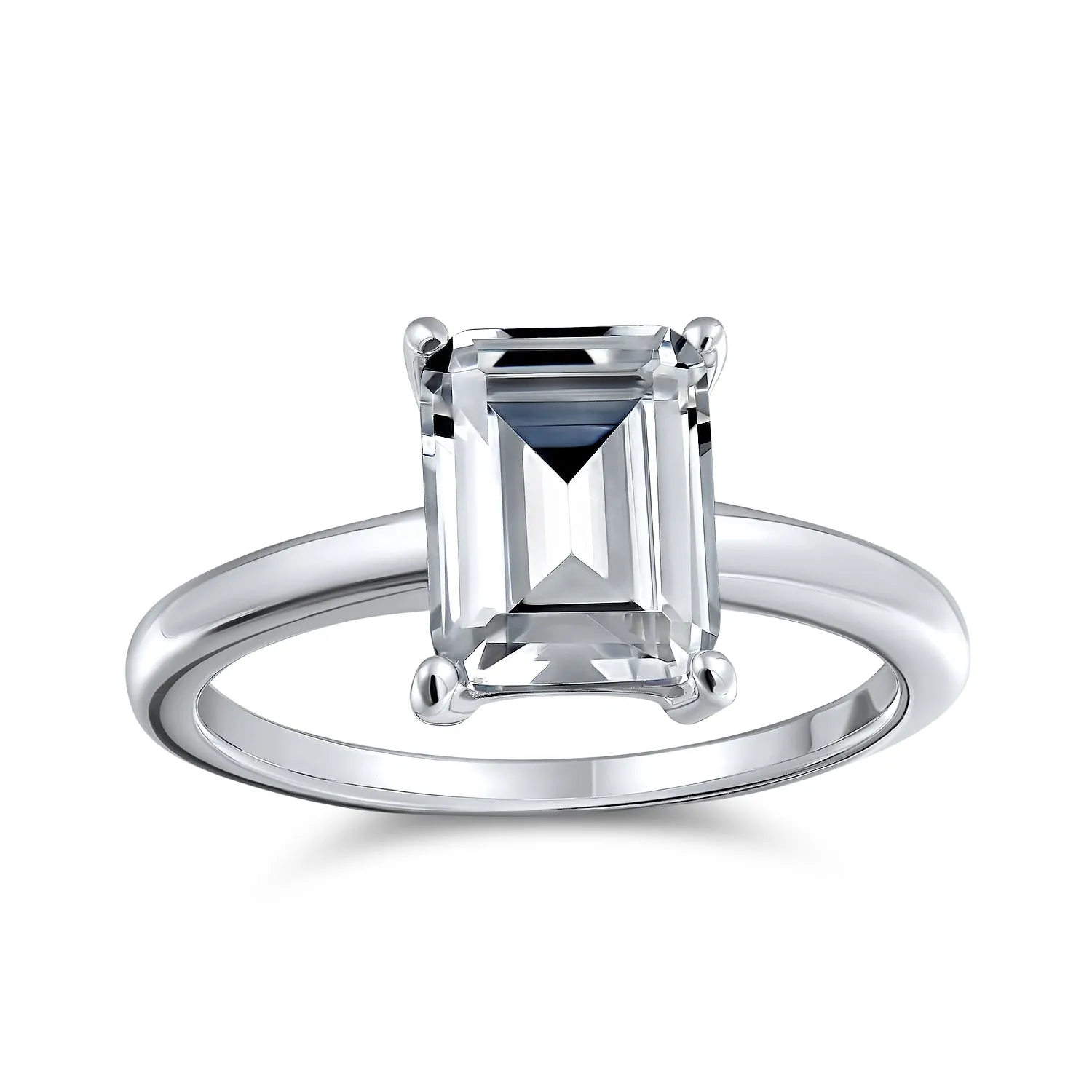 Classic 2.5CT Emerald Cut CZ Solitaire Engagement Ring, Sterling Silver Thin Band