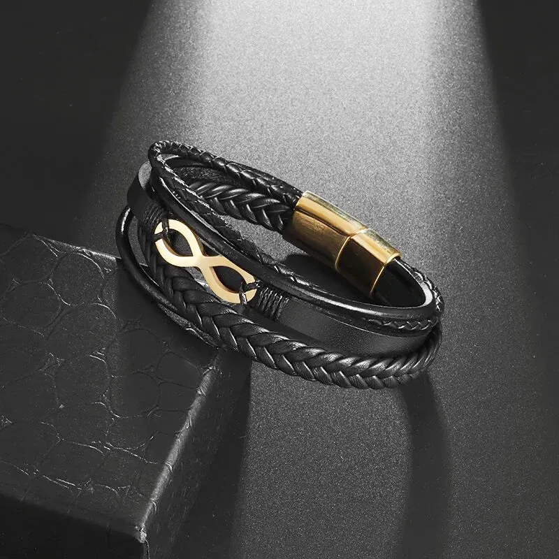 Classic Multilayered Handwoven Leather Bracelet Infinity Symbol Charm Fashion Men's Bangles Jewelry Gifts Pulseira