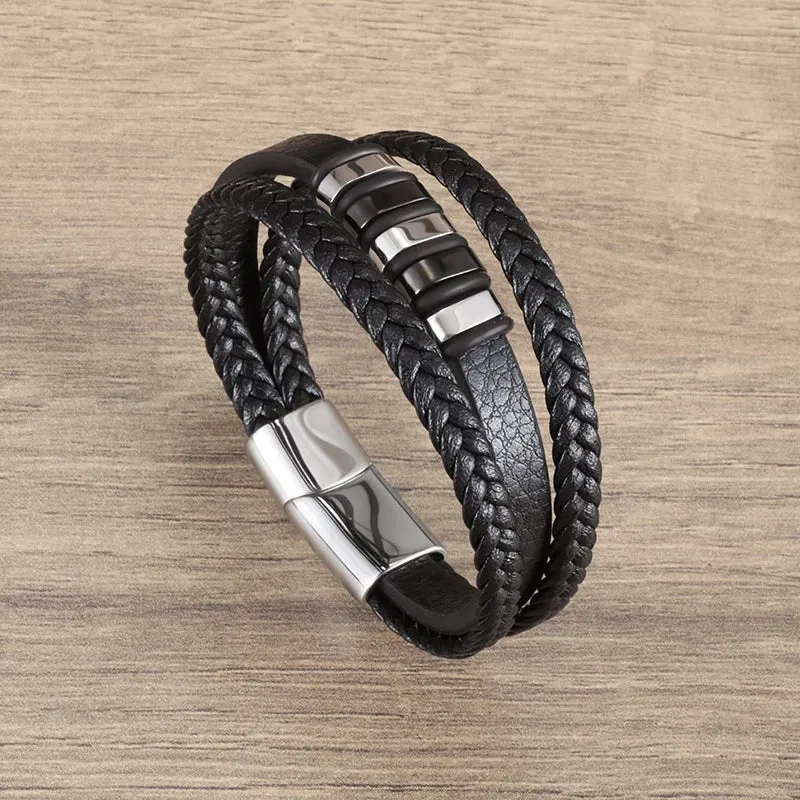 Classic Multilayered Handwoven Leather Bracelet Infinity Symbol Charm Fashion Men's Bangles Jewelry Gifts Pulseira