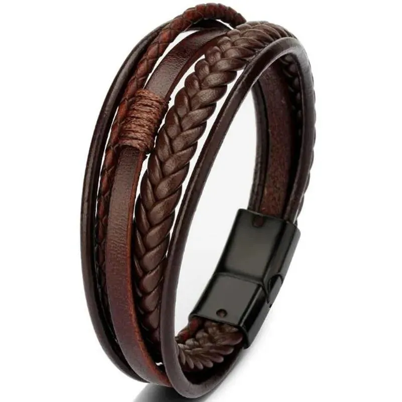 Classic Multilayered Handwoven Leather Bracelet Infinity Symbol Charm Fashion Men's Bangles Jewelry Gifts Pulseira