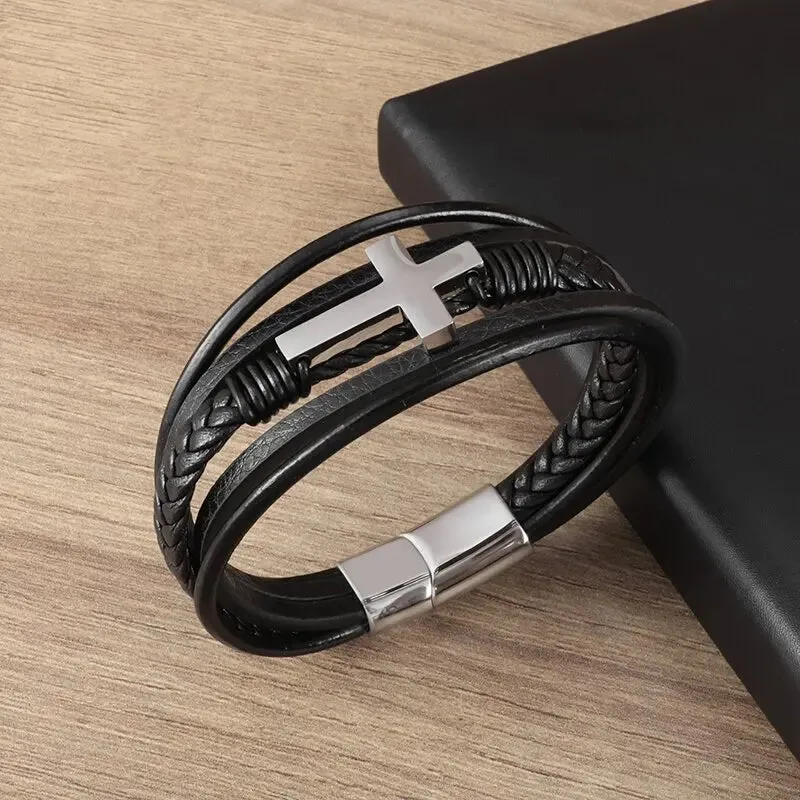 Classic Multilayered Handwoven Leather Bracelet Infinity Symbol Charm Fashion Men's Bangles Jewelry Gifts Pulseira