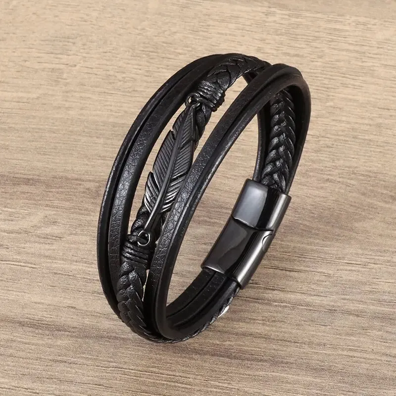 Classic Multilayered Handwoven Leather Bracelet Infinity Symbol Charm Fashion Men's Bangles Jewelry Gifts Pulseira