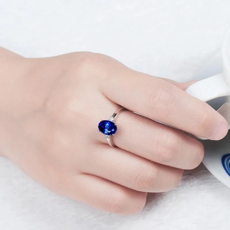 Classic Oval Sapphire Silver Resizable Ring