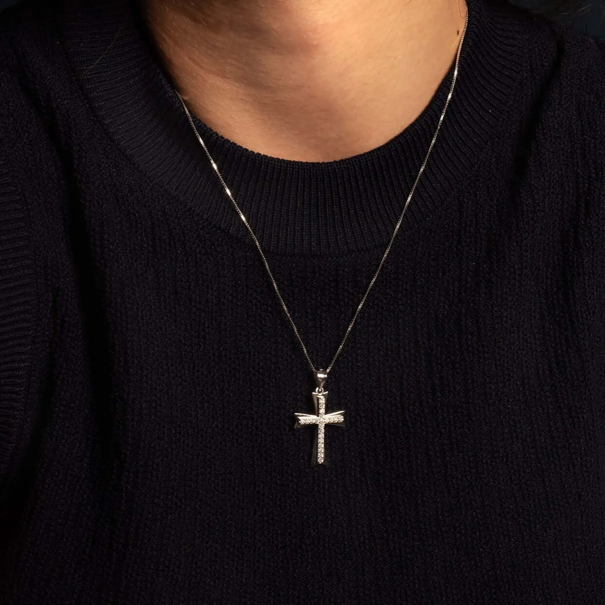 CROSS PENDANT - SILVER AND ZIRCONS