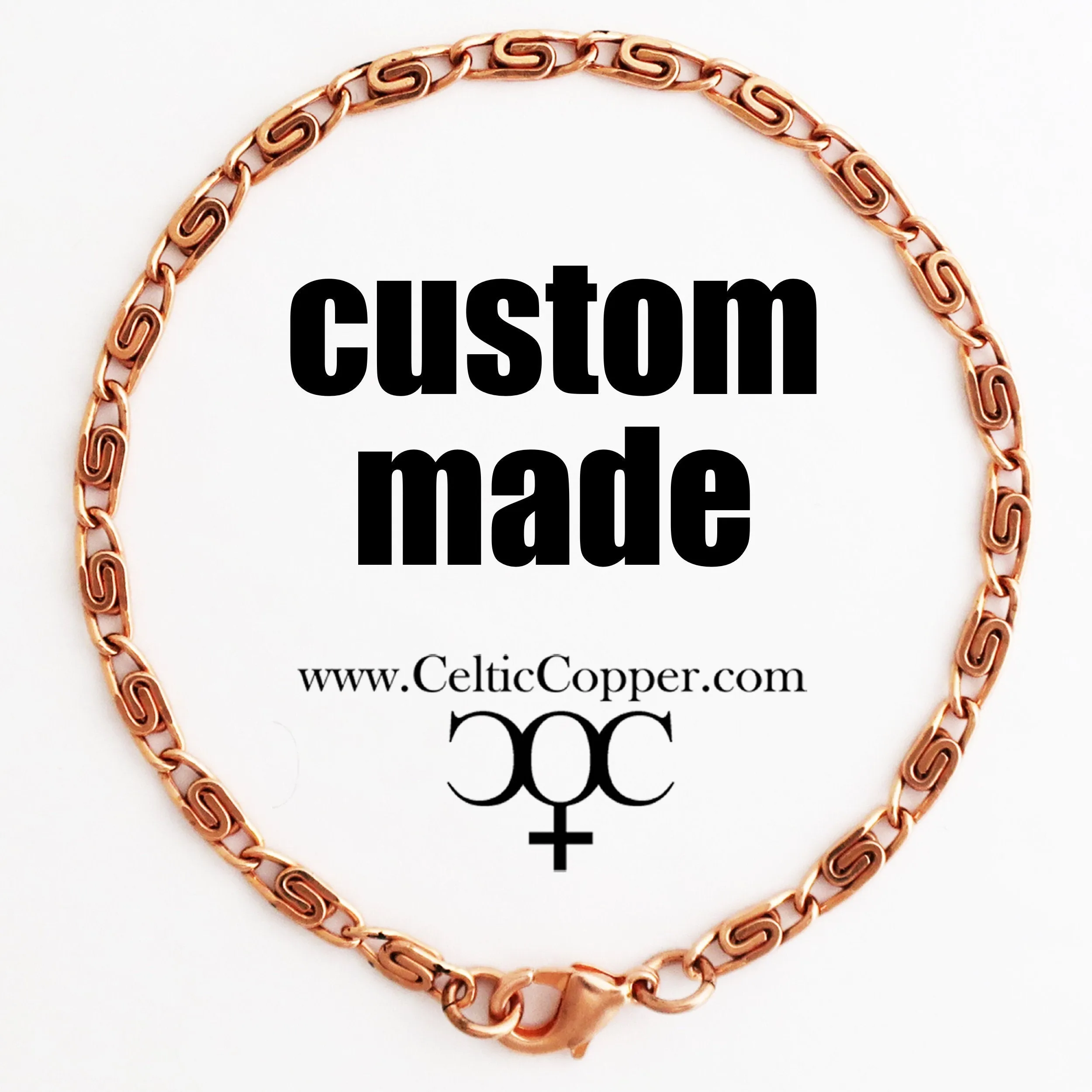 Custom Bracelet Chain Fine Celtic Copper Scroll Chain Bracelet 3mm C61M Custom Size Solid Copper Bracelet Chain