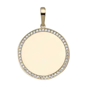 CZ Round Dog Tag Medallion Pendant 10K Yellow Gold