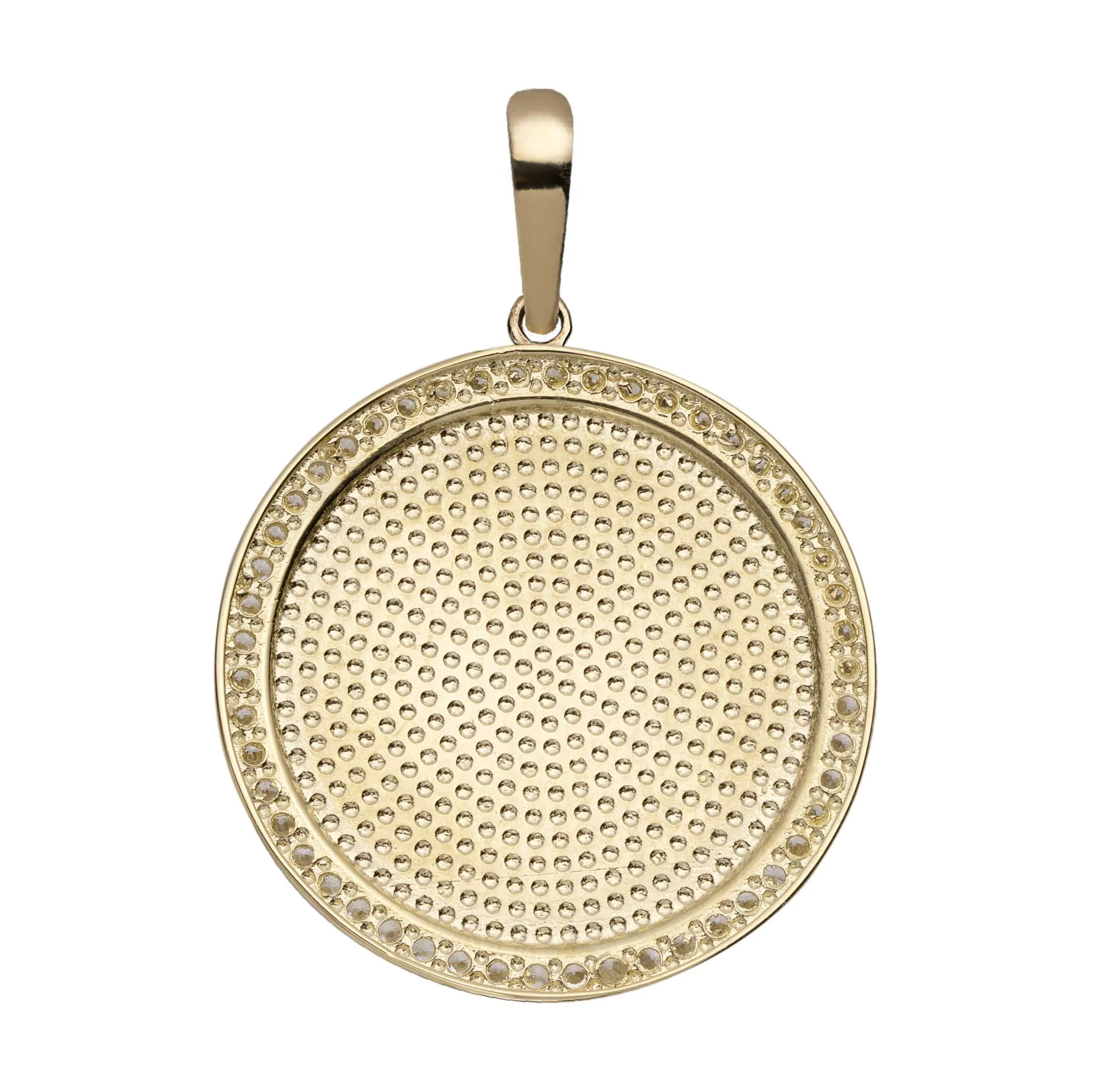 CZ Round Dog Tag Medallion Pendant 10K Yellow Gold