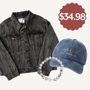 Denim Jacket, Hat, & Bracelet Bundle