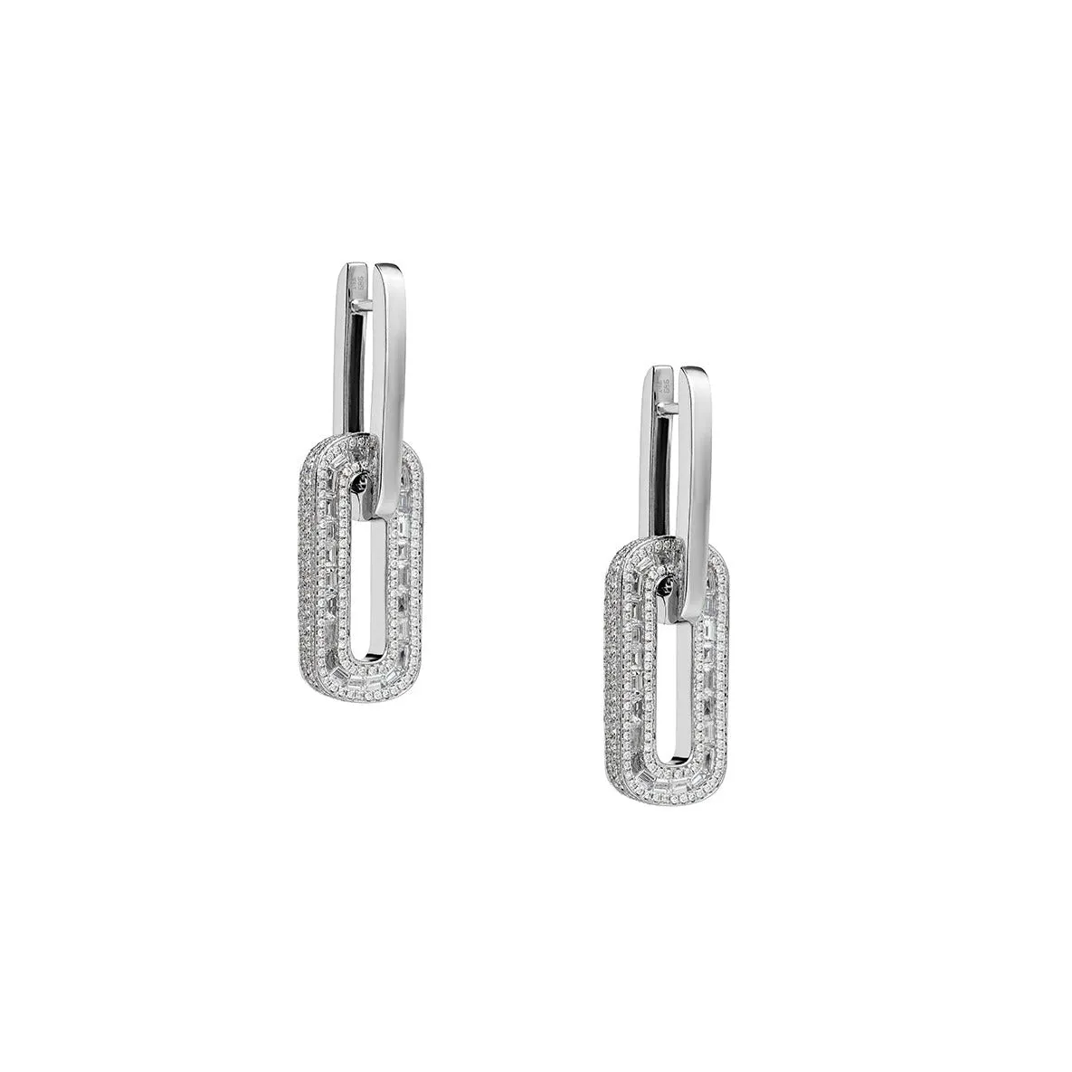 DOUBLE OVAL LINK BAGUETTE & ROUND DIAMOND EARRINGS