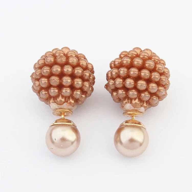 Double Side Imitation pearl fashion earring Trendy Cute Charm Pearl Statement Ball Stud earrings for women