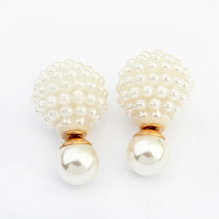 Double Side Imitation pearl fashion earring Trendy Cute Charm Pearl Statement Ball Stud earrings for women