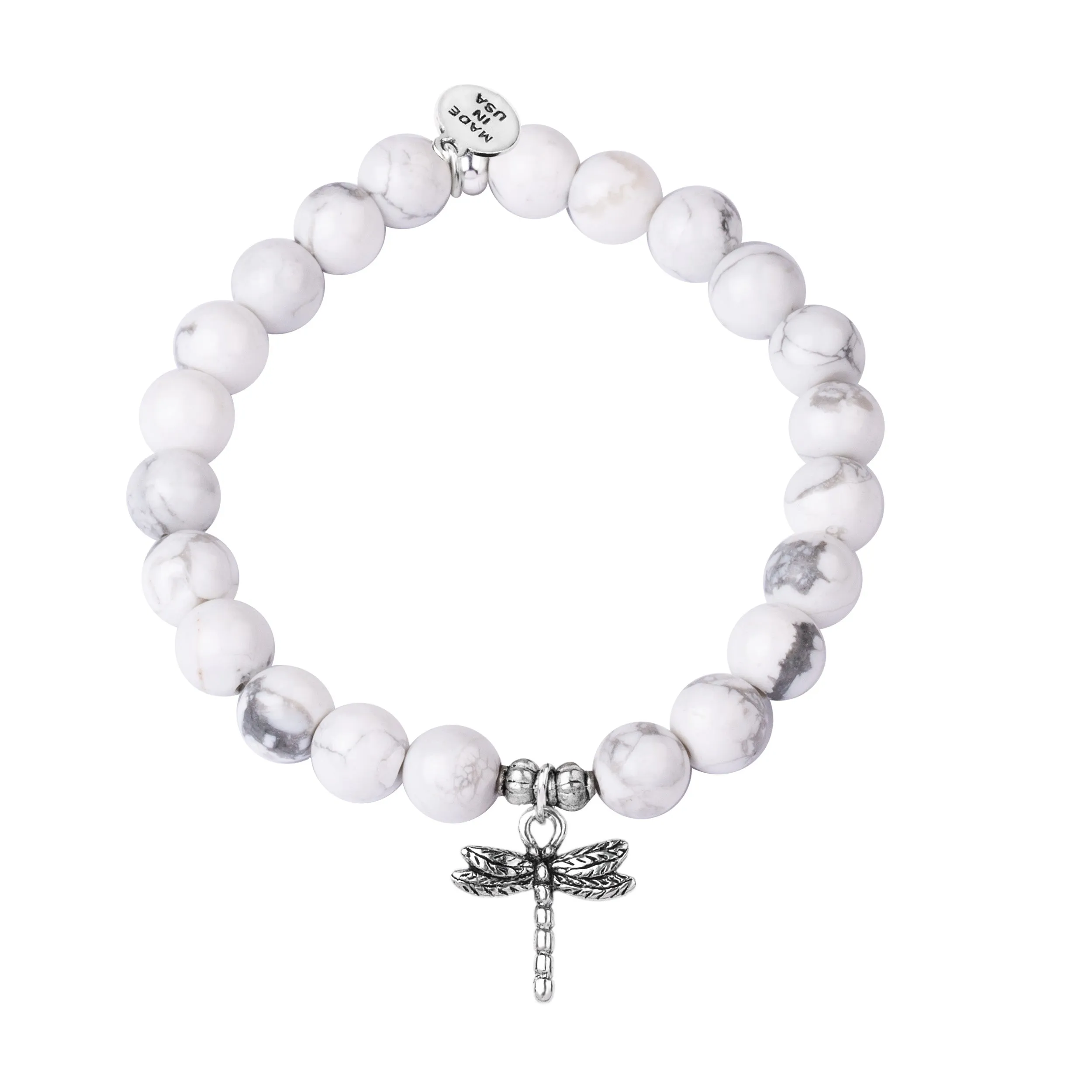 Dragonfly | Stone Beaded Charm Bracelet | Howlite