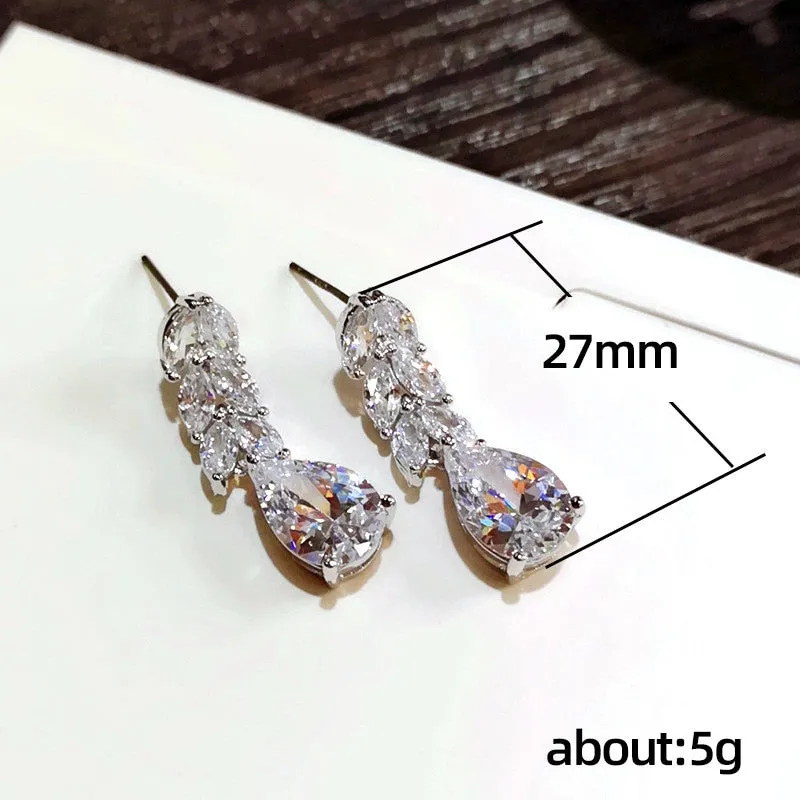 Drop Earring Wedding Band Jewelry Leave & Water Drop Shape Earring AAA Cubic Zirconia New Fashion Bridal Earrings