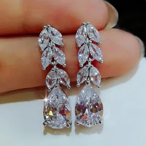 Drop Earring Wedding Band Jewelry Leave & Water Drop Shape Earring AAA Cubic Zirconia New Fashion Bridal Earrings