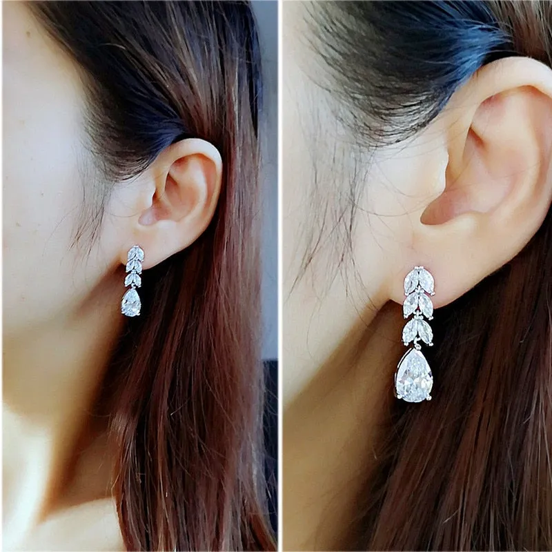 Drop Earring Wedding Band Jewelry Leave & Water Drop Shape Earring AAA Cubic Zirconia New Fashion Bridal Earrings