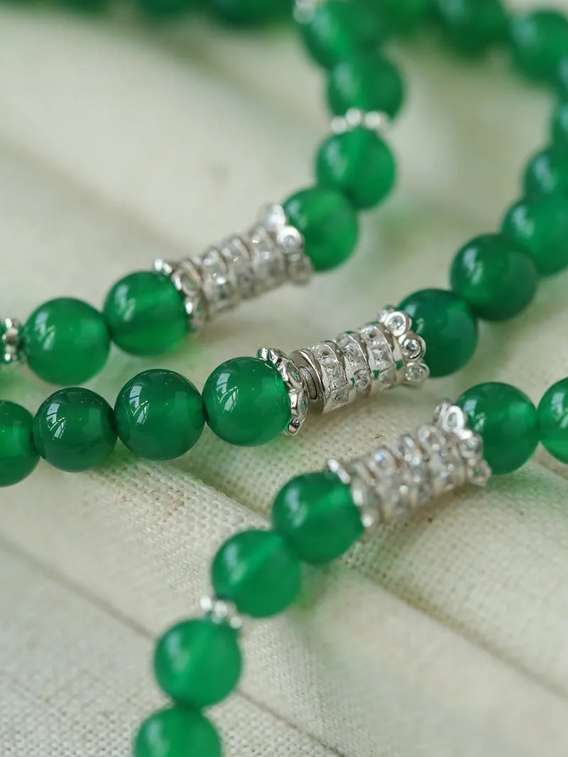 Elastic Necklace with Zirconia and Green Onyx Beads