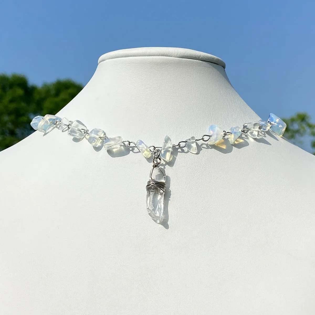 Elegant Crystal Pillar Necklace with Irregular Gravel Accents