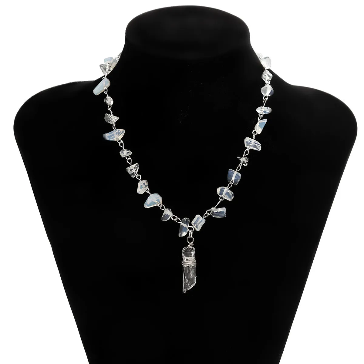 Elegant Crystal Pillar Necklace with Irregular Gravel Accents