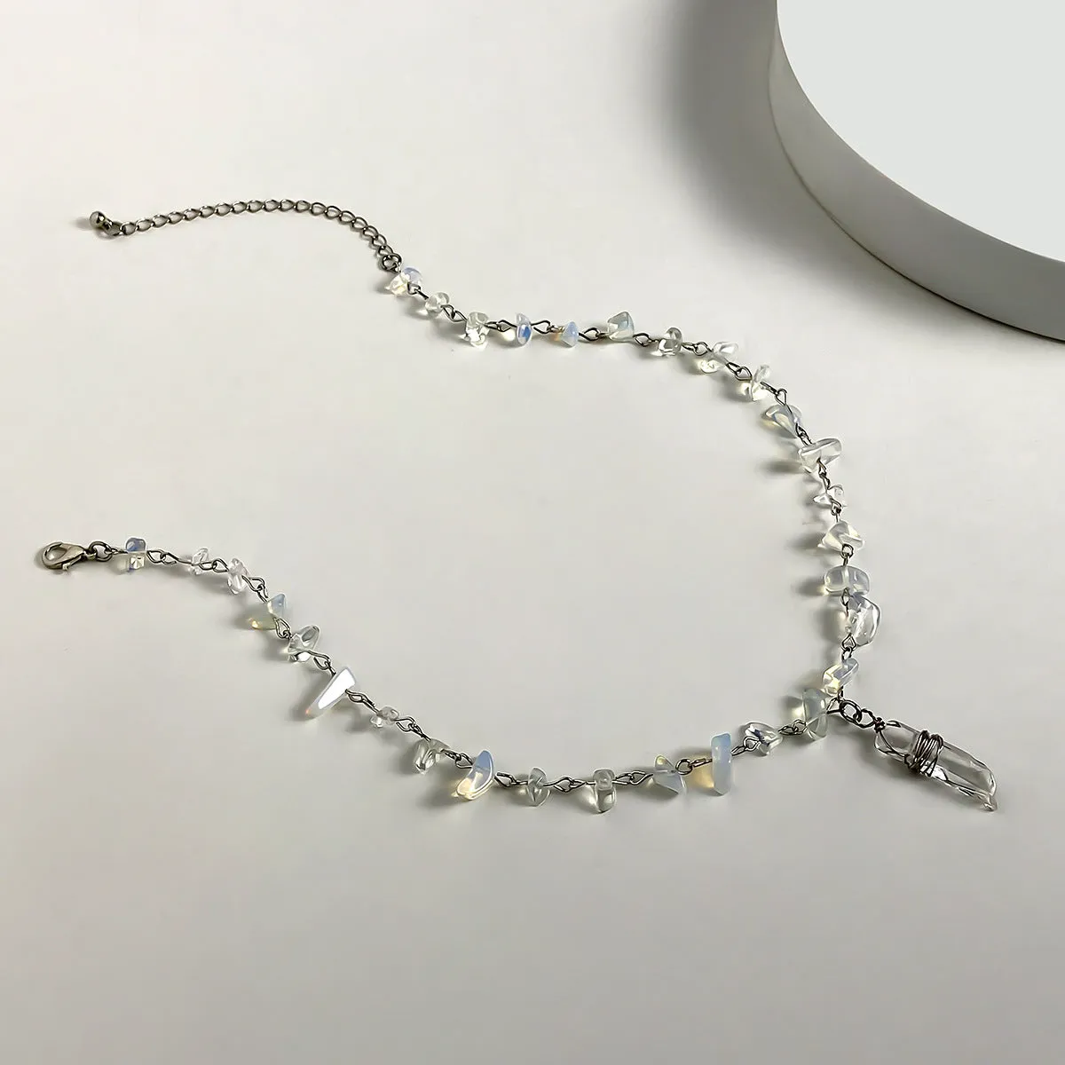 Elegant Crystal Pillar Necklace with Irregular Gravel Accents