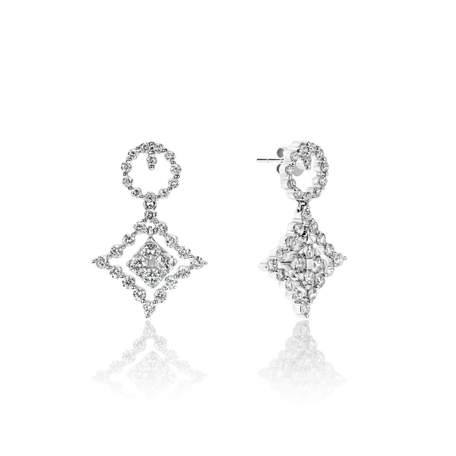 Emely 2 Carats Round Brilliant Cut Diamond Dangle Earrings in 18k White Gold