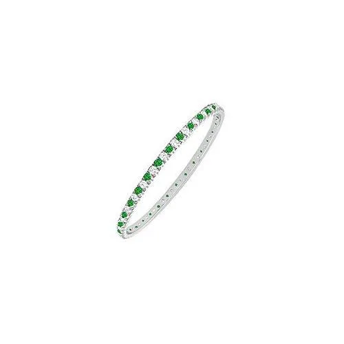 Emerald and Diamond Eternity Bangle : 14K White Gold - 3.00 CT TGW