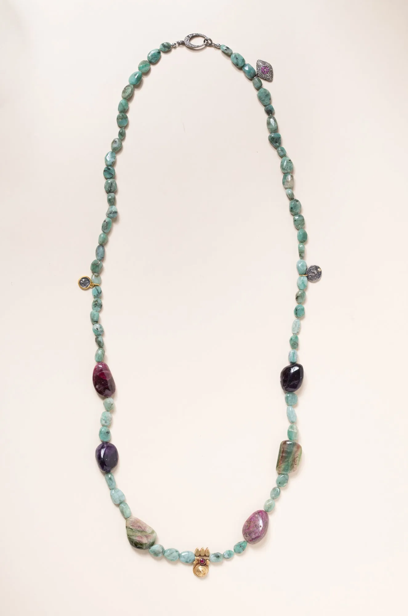 Emerald, Tourmaline and Amethyst Necklace