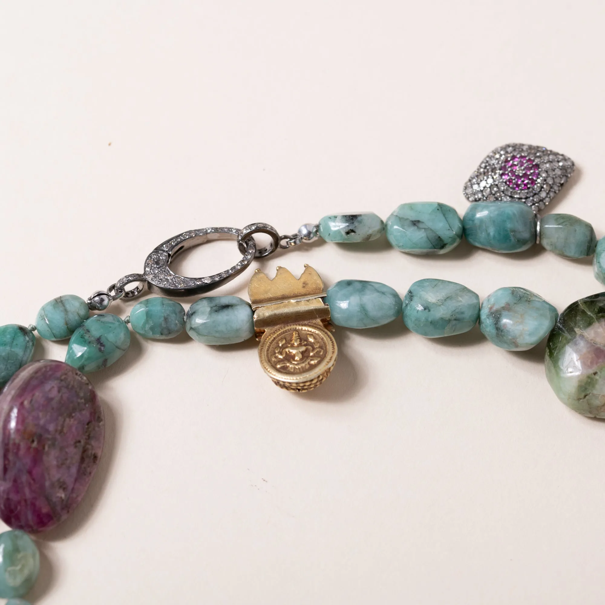 Emerald, Tourmaline and Amethyst Necklace