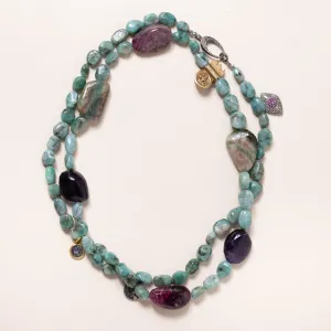 Emerald, Tourmaline and Amethyst Necklace