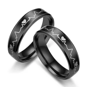 Engravable Heartbeat Couple Rings Set for Two