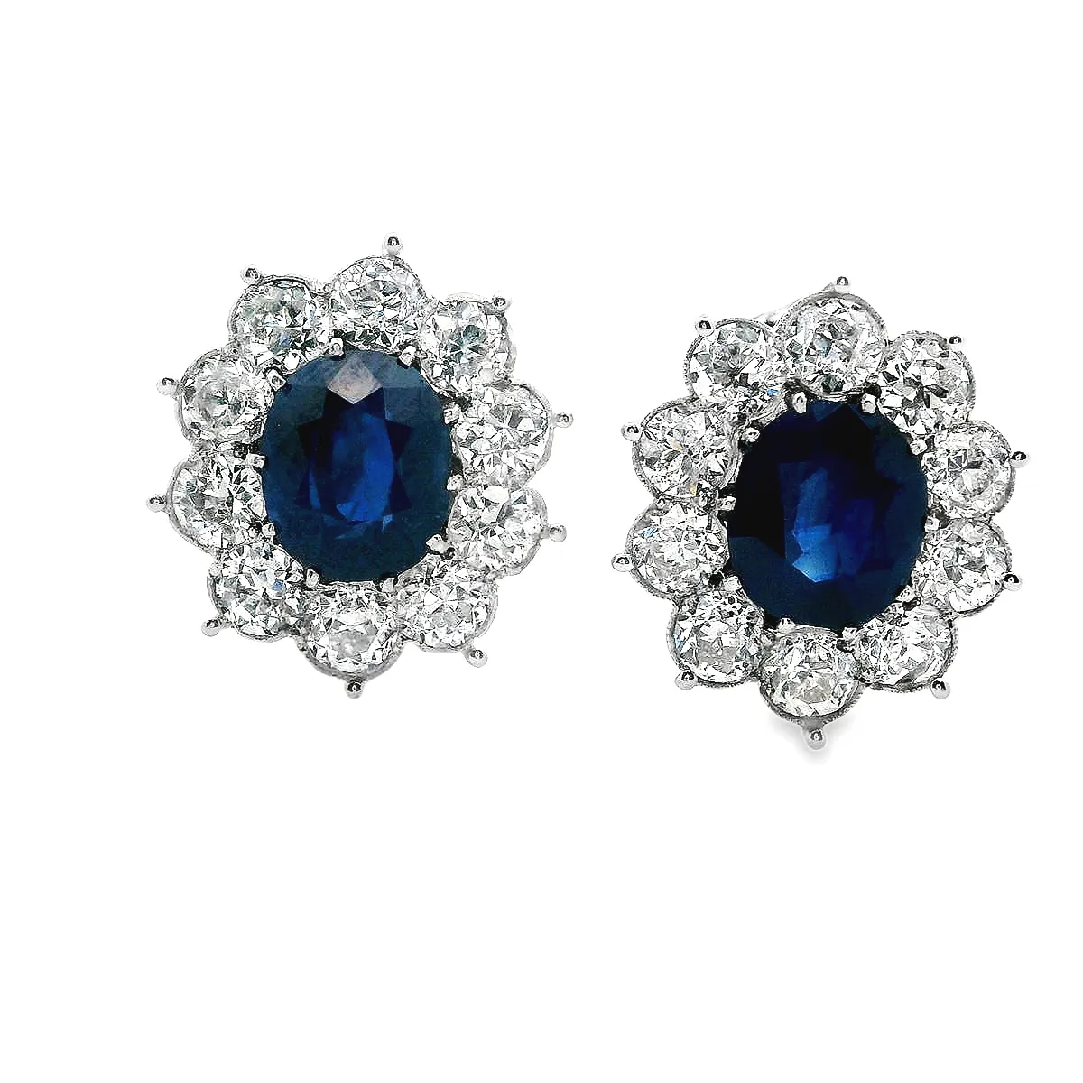 Estate 14k White Gold Diamond and Sapphire Earrings