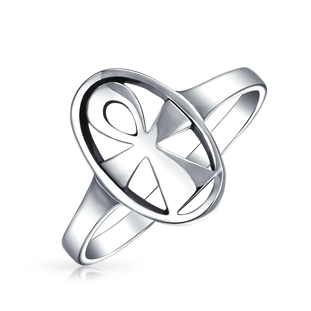 Eternal Key Of Life Ankh Cross Silver Ring For Men Sterling Signet