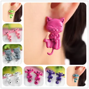 Fashion Colourful bijoux 3D Black eye Cute Small Cat Stud Earrings For Women Fine Jewelry brincos