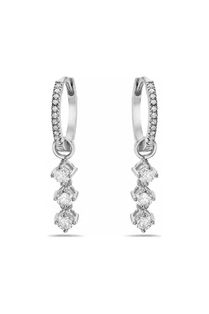 FC Creations Earrings 14K Gold Diamond Huggies with 3 Drop Diamonds | White Gold  0.60 Carats | Clearance Final Sale