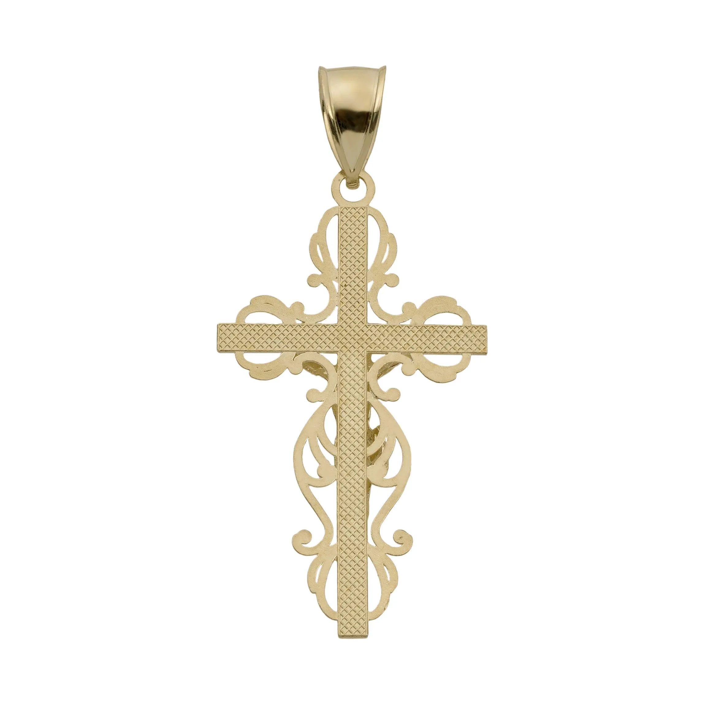 Filigree Cross Crucifix Jesus Pendant 10K Yellow Gold