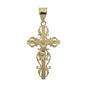 Filigree Cross Crucifix Jesus Pendant 10K Yellow Gold