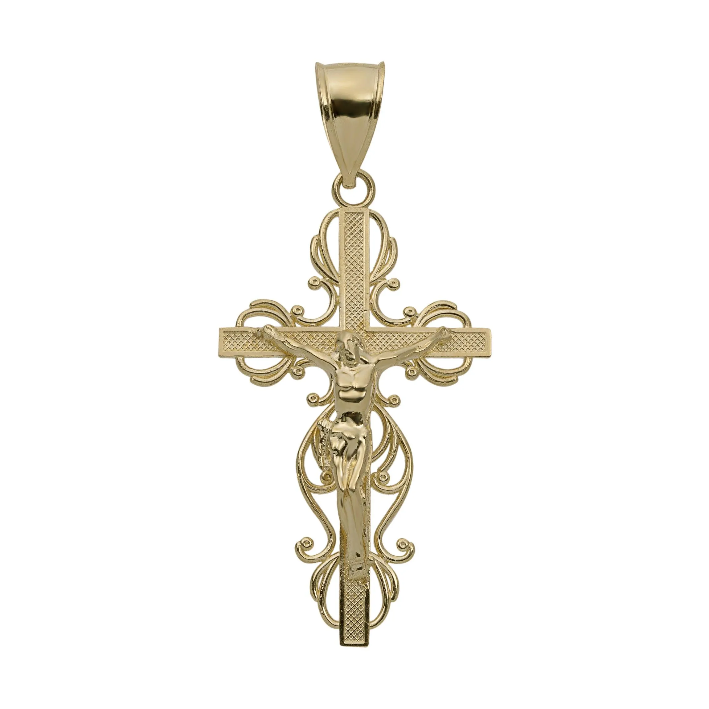 Filigree Cross Crucifix Jesus Pendant 10K Yellow Gold