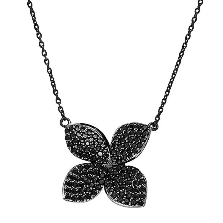 FIORE NECKLACE, BR STERLING SILVER, BLACK