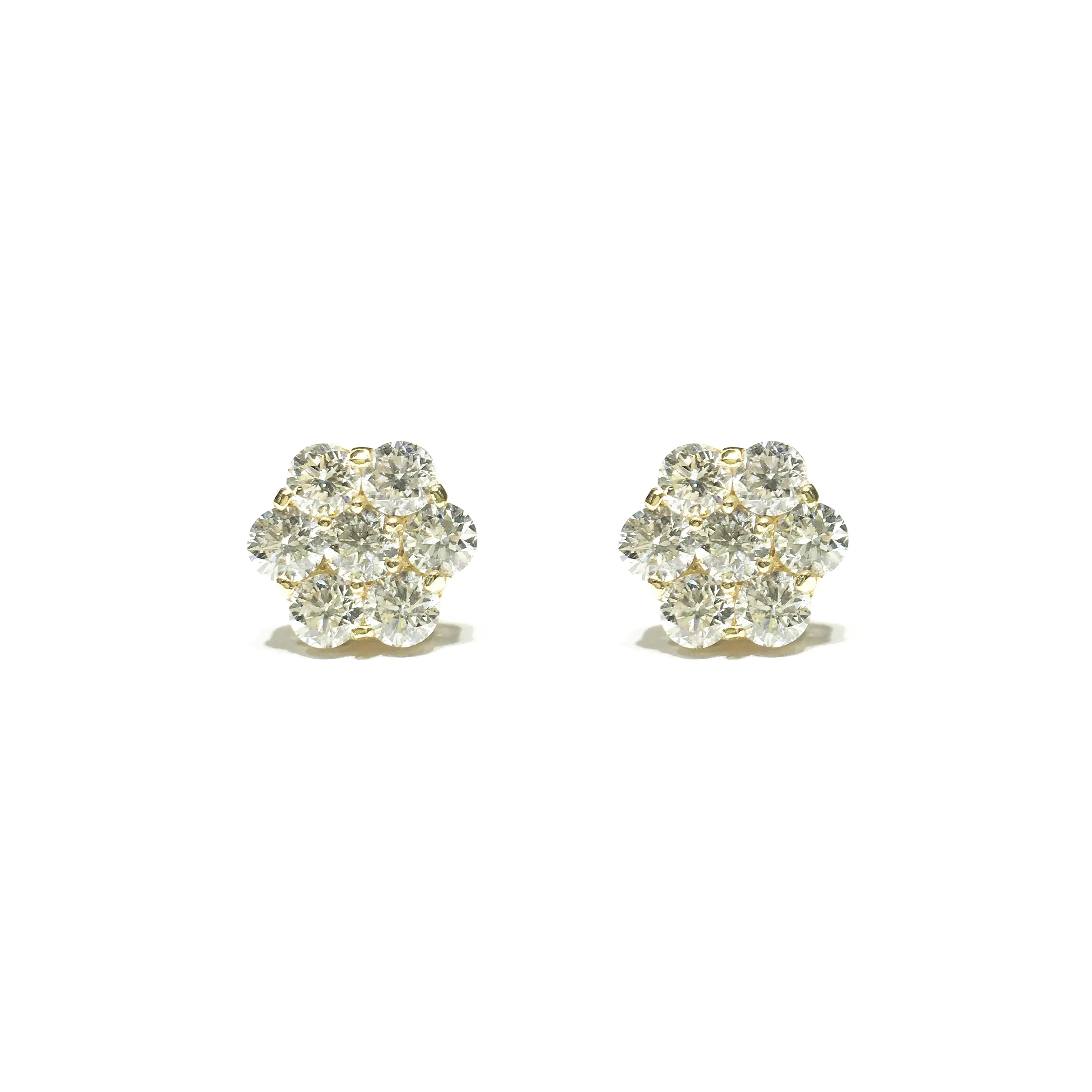 Flat Honeycomb Cluster Diamond Stud Earring (14K)