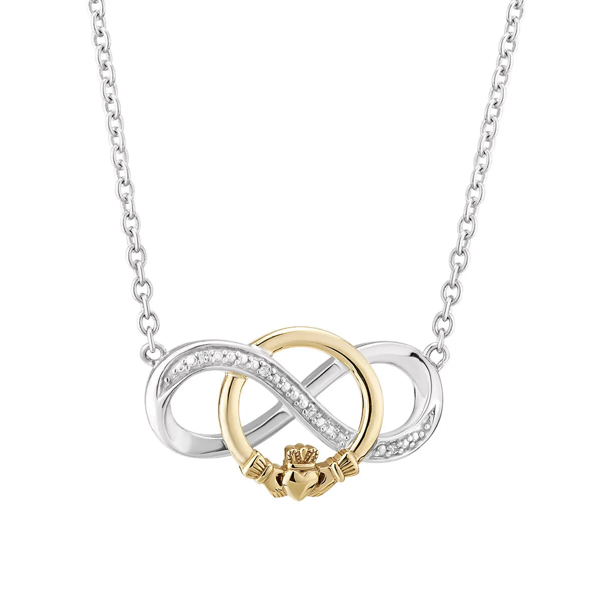 Gold And Silver Diamond Claddagh Necklet