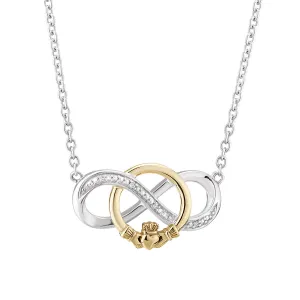 Gold And Silver Diamond Claddagh Necklet