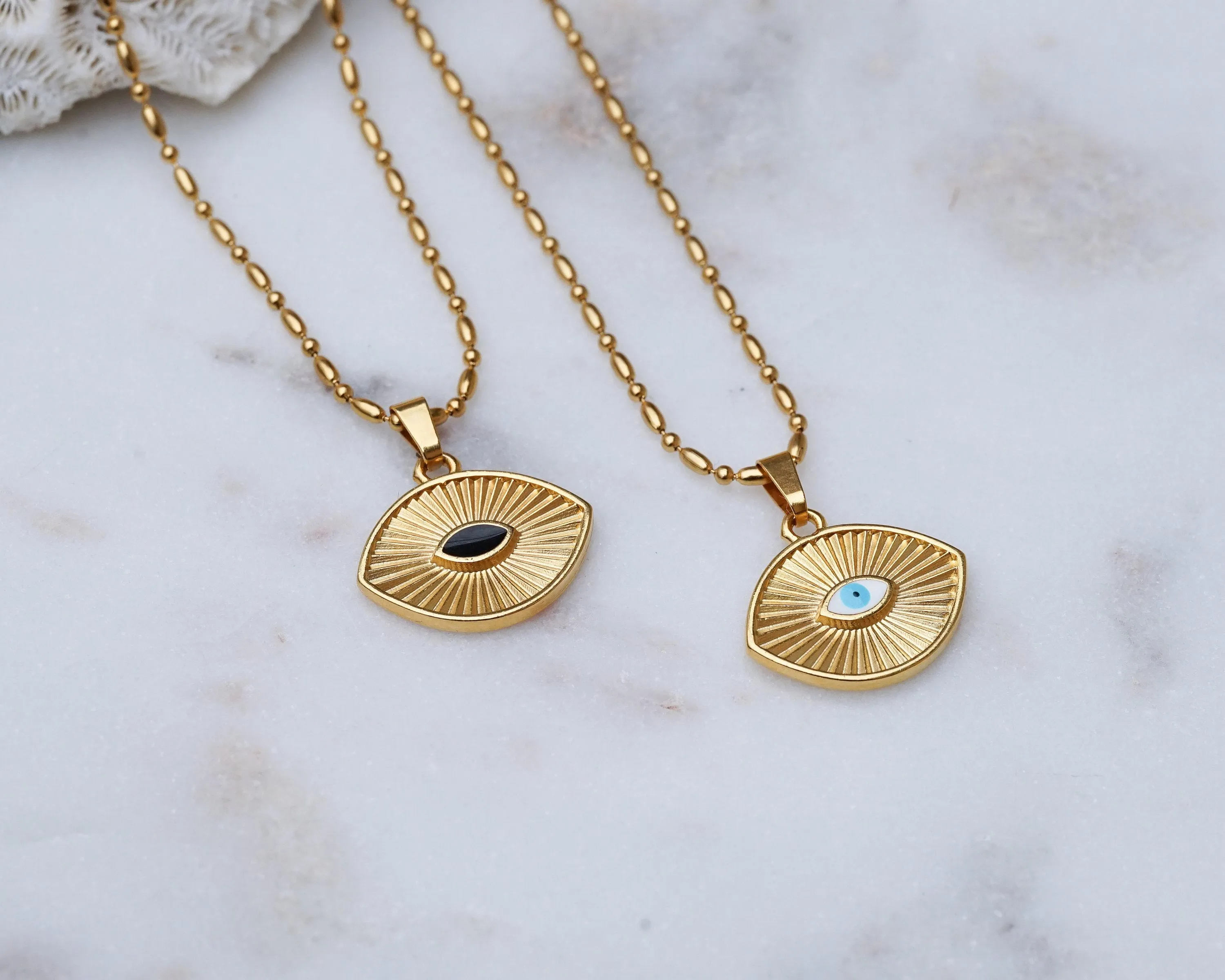 Gold Dainty Eye Protection Pendant w BlackEvil Eye Enamel