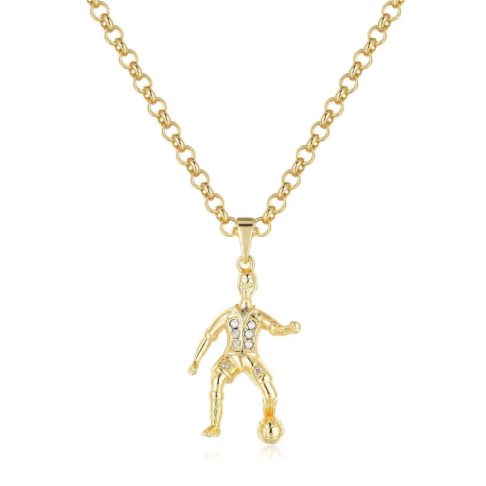 Gold Filled Bonded Footballer Pendant Necklace 22 Inch 4mm Belcher Chain