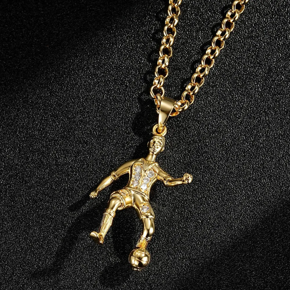 Gold Filled Bonded Footballer Pendant Necklace 22 Inch 4mm Belcher Chain