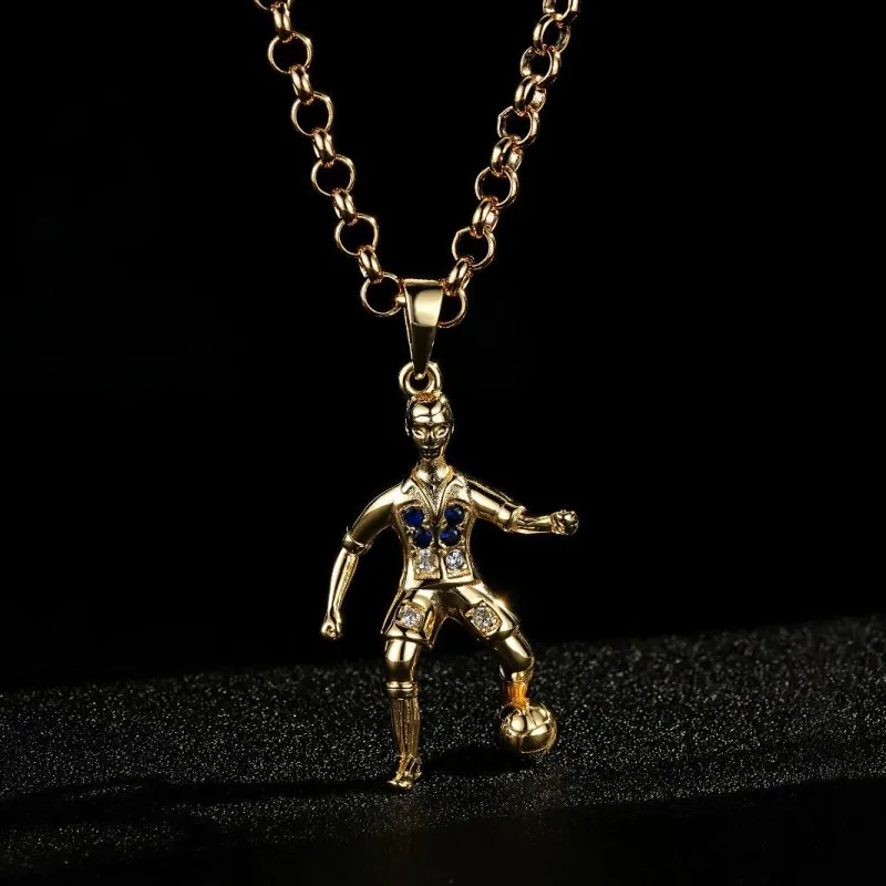 Gold Filled Bonded Footballer Pendant Necklace 22 Inch 4mm Belcher Chain