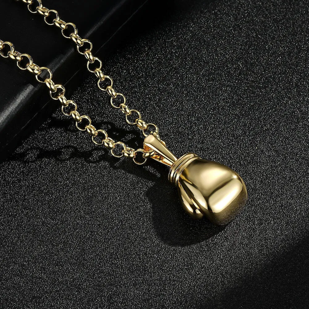 Gold Large Boxing Glove Pendant 22 Inch 7mm Belcher Chain