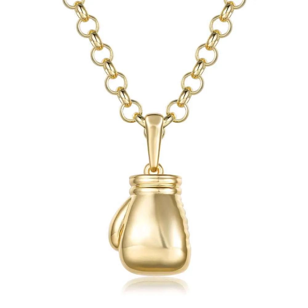 Gold Large Boxing Glove Pendant 22 Inch 7mm Belcher Chain