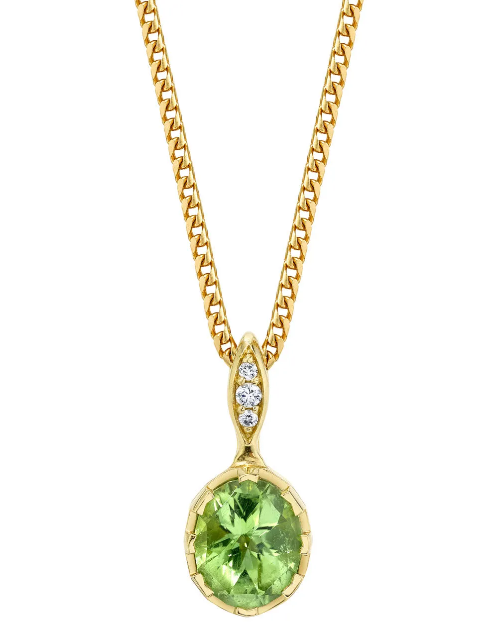 Green Tourmaline Modern Oval Pendant Necklace