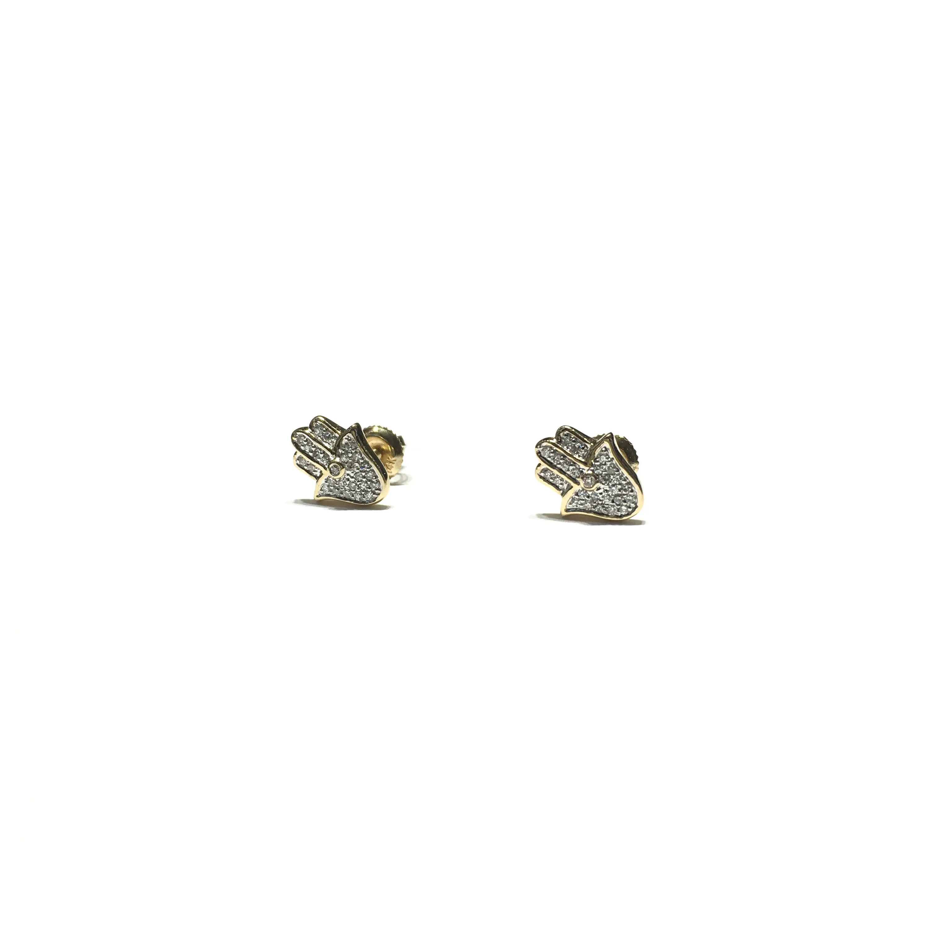 Hamsa Small Diamond Stud Earrings (14K)