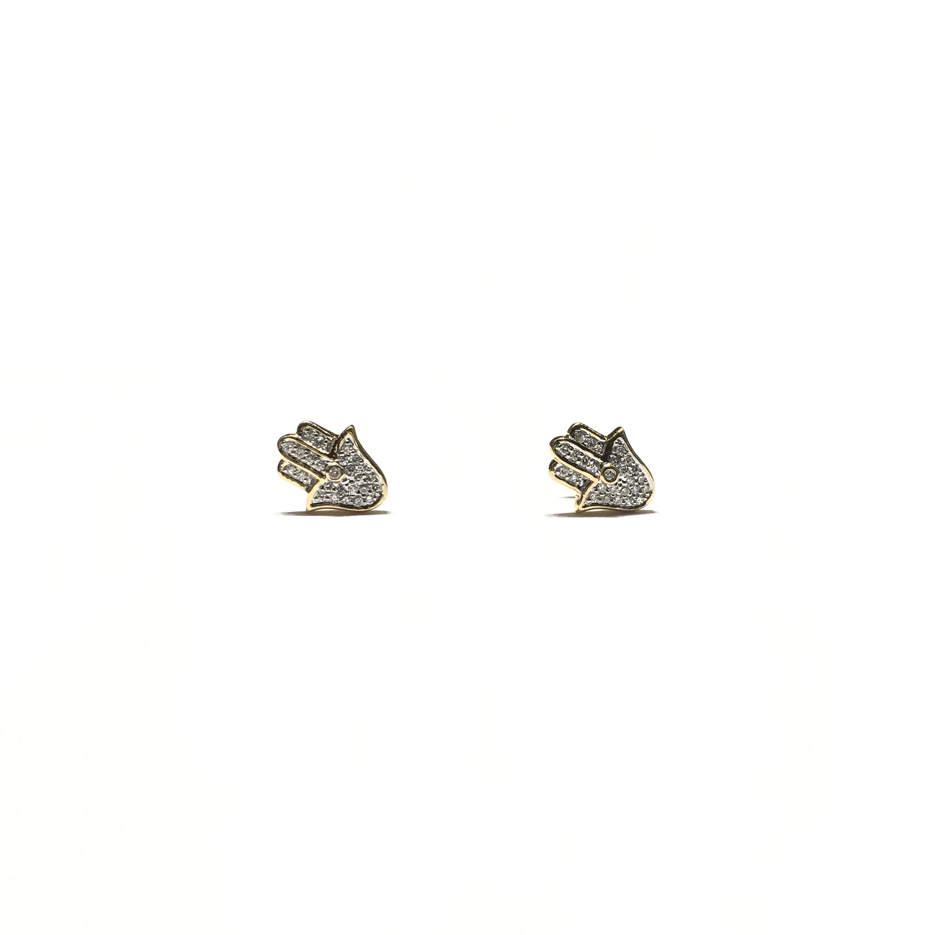 Hamsa Small Diamond Stud Earrings (14K)