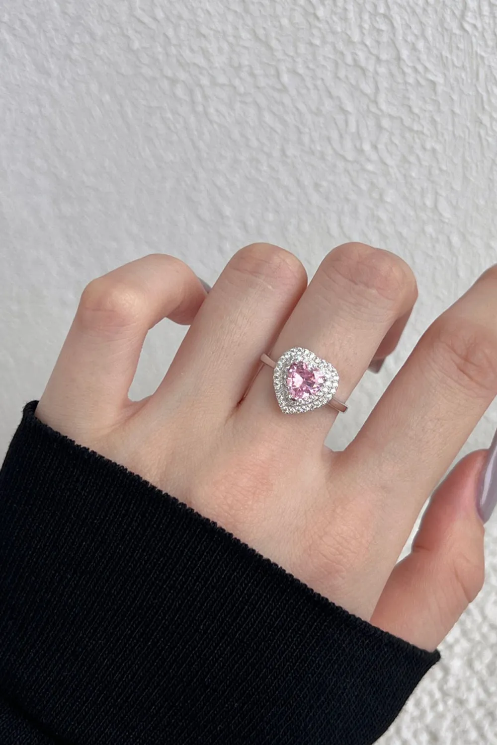 Heart Shape Pink Zircon Sterling Silver Ring